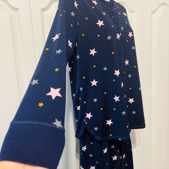 Simply Vera Verawang Sz. Small-Pajama Long Sleeve Set-1/4 Button up -Navy/Pink - Picture 4 of 15